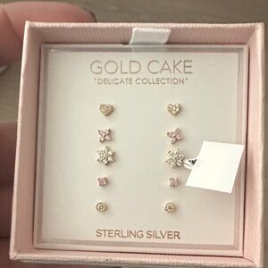 Gold Cake Sterling Silver Pink and Silver Earrings Set